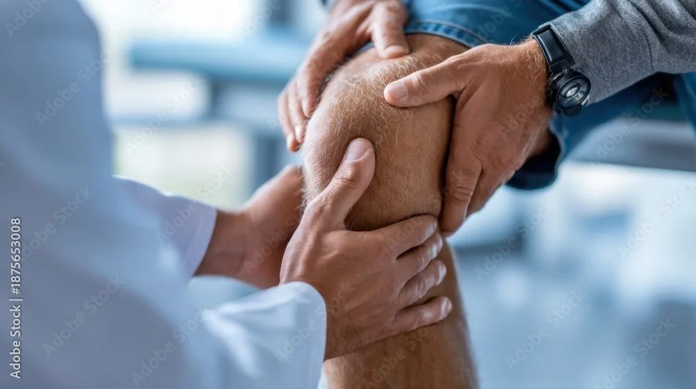 Patient with knee injury from slip and fall